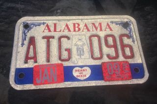 Red White and Blue Alabama Motorcycle License Plate featuring a Motorcycle Rider 3