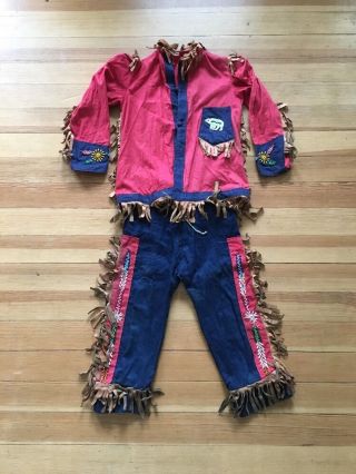 Vintage Native American Indian Childs Clothing Beaded Shirt Pants Leather Fringe