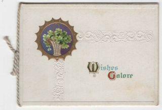 Victorian Booklet Style Christmas Greeting Card,  A Basket Of Green Clover
