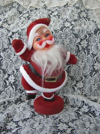 Vintage Flocked Dancing Santa Figurine Vintage Plastic Santa Figurine 2