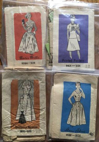 Vtg 50s? 60s Anne Adams Martin Dress Sewing Patterns Size 12 13 40 Cut Misses