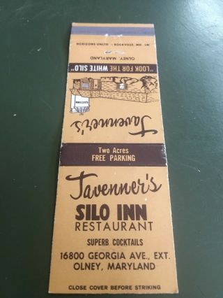 Vintage Matchbook Cover - Tavenner’s Silo Inn Olney,  Maryland