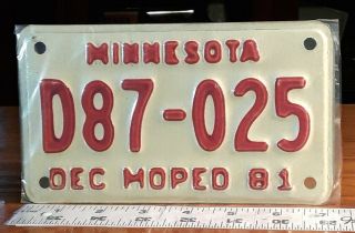 Motorcycle License Plate - Minnesota - 1981 Moped Series,  Odd Type,  Orig