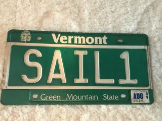 Rare Sail 1 Vanity License Plate Tag From Vermont Boat Ship Nautical Green Mtn.