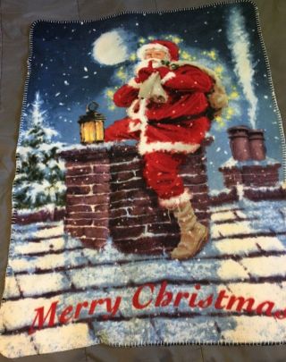 Santa Claus Chimney Merry Christmas Festive Holiday Lap Blanket 33x46 (ljs) (b6)