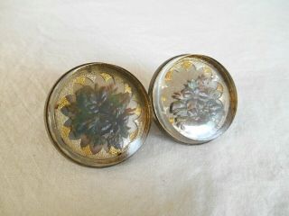 Pair Old Matching Flat Glass Horse Bridle Rosettes W/ Flowers Us & Canada Patent