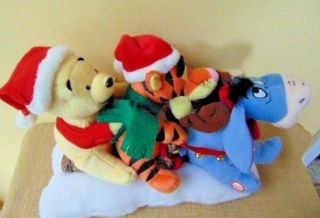 Disney Winnie The Pooh Tigger Eeyore Christmas Animated Musical Plush Sled