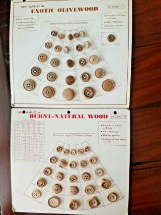 Vintage Olivewood Button Samples Card,  Burnt Natural Wood Card