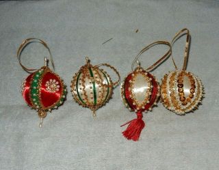 4 Vintage Handmade Satin W Beads Pearls Sequins And Trims Christmas Ornaments