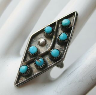 Vintage Zuni Indian Sterling Silver Turquoise Petit Point Diamond Ring
