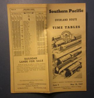 Old Vintage 1947 - S.  P Railroad Timetables - Overland Route - May 18