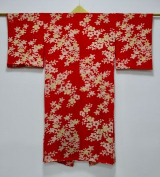 Japanese Kimono Silk Antique Juban / Red / Citrus Tachibana /vintage /395