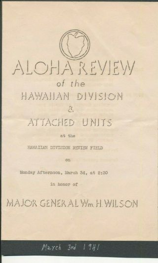 1941 Us Army Aloha Review Of Hawaii Divisions Schofield Barracks Photo & Info