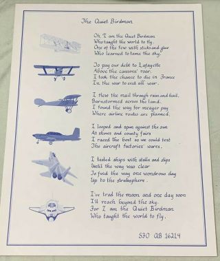 Very Rare Vintage Quiet Birdmen Birdman Qb 16214 Poem On Thick Paper Planes Jet