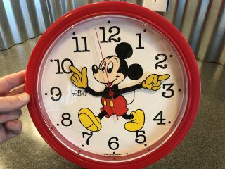Vintage Lorus Disney Mickey Mouse Wall Clock Red 10 1/2 " Quartz Japan