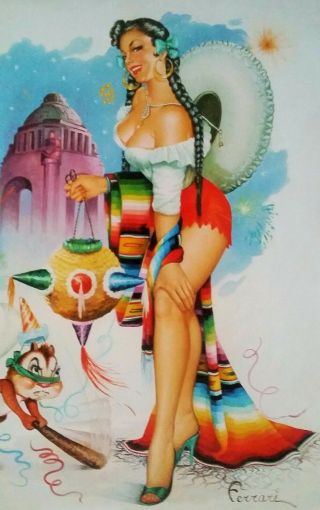 Traditional Mexican Calendar Art Pinup Girl La Mexicana