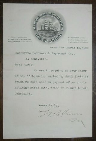 1900 Letterhead Missouri Nation Bank Of Commerce In St Louis Tall Ship Boat