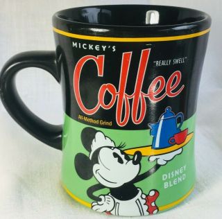 Disney Minnie Mouse Mickey ' s Really Swell Coffee Mug minnie w/blue coffee pot 2