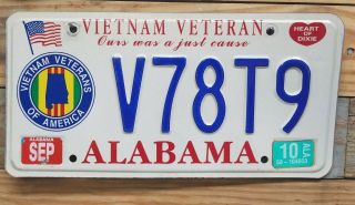 Alabama 2010 Vietnam Veteran Metal License Plate/tag - V78t9 Embossed