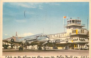 Douglas Dc - 6 At Airport Sas - Scandinavian Airlines Airline Issued Postcard