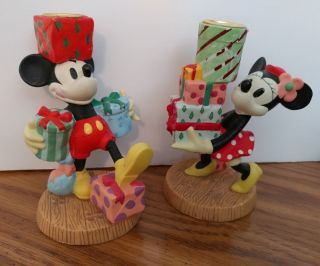 Disney Mickey Mouse And Minnie Mouse Christmas Presents Candle Holders 5 " X3 "