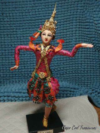 Vintage Thailand Dancer Figure Khon W/ Chaddok Temple Headdress Thai Asian Doll