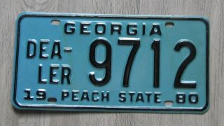 1980 Georgia Dealer License Plate Peach State Tag 9712