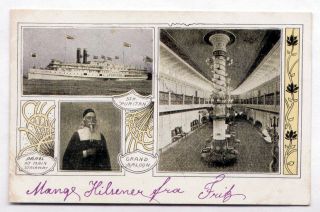Vintage Postcard Fall River Steamship Ss Puritan 1906 Grand Saloon,