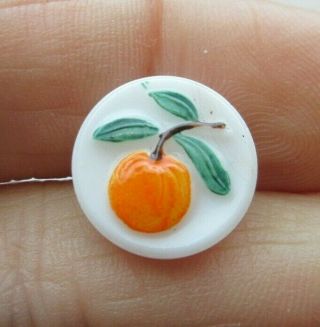 Delightful Antique Vtg Painted Glass Button Realistic Peach Fruit 5/8 " (e)