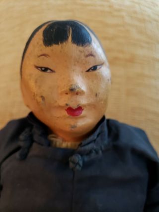 Antique Chinese Papier Mache Asian Oriental Doll Ancient Traditional Shirt 10 "