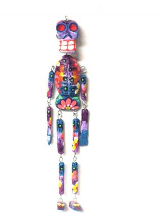 Wood Floral Skeleton Wall Ornament In Purple 15 " Day Of The Dead Decor