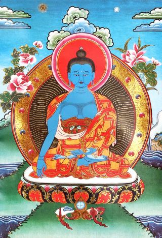 Tibet Buddhist Thangka Akshobhya & Immovable Buddha Brocade Scroll Printed 13 "