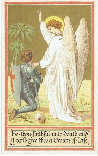 Goodall Victorian Christmas Greetings Card Angel With Man Dressed In Armour