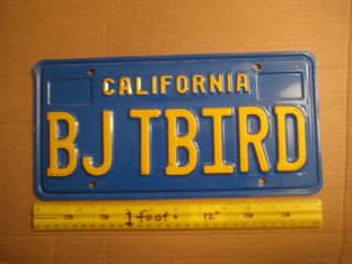 License Plate,  Blue California,  1970,  Gr8 Vanity: Bj Tbird,  B.  J.  