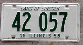 1956 Green On White Illinois License Plate In Great Shape