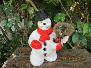Vintage Snowman W/wreath/merc.  Bulbs Light - Up Holiday Decoration Circa - 1940/50 