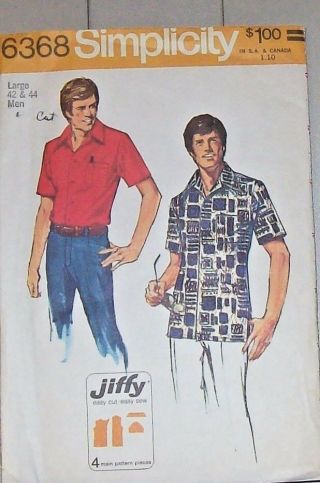 Simplicity Cut Pattern 6368 Mens 42 Easy Jiffy Camp Shirt Retro 1976