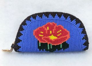 Vintage Shoshone Bannock Native American Hand - Made Fully Beaded Coin Purse Rose