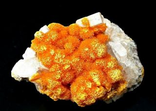 Minerals : Tabular Barite Crystals With Orange Orpiment Crystals From Peru
