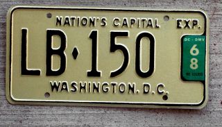 1968 Black On White Washington D.  C.  [district Of Columbia] License Plate