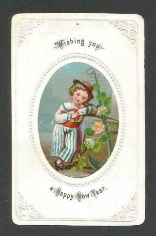 Z25 - Boy With Letter - Oval Chromo - Goodall - Victorian Year Card