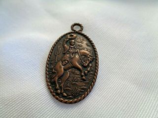 2 " Vintage Estate Copper Medallion Pendant - Western Bucking Horse Cowboy