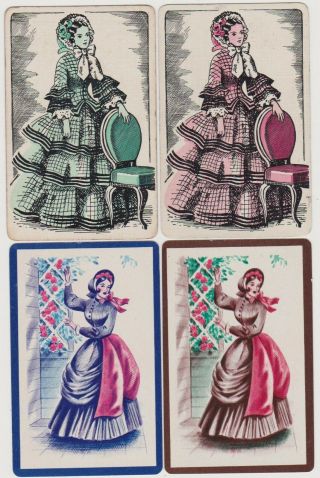 Swap/playing Cards Ladies In Crinoline Dresses Vintage Pairs X 2