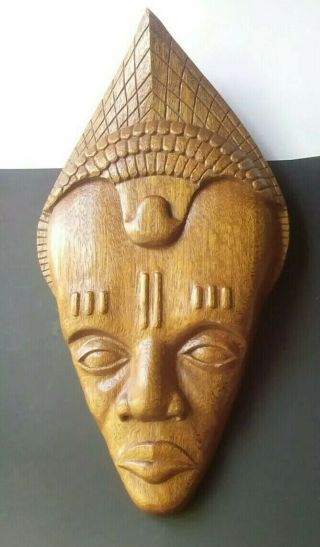 Vintage African Mask Nigeria Wooden Hand Carved Tribal Wall Hanging