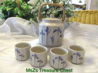 Vintage Otagiri Blue & White Iris Rhapsody Tea Set,  With (4) Tea Cups Perfect