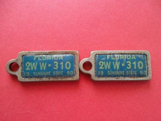Matching 1960 Florida Dav License Plate Key Return Tags