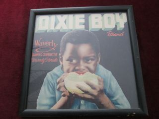 Black Americana Dixie Boy Brand Crate End Framed Florida Mid Century