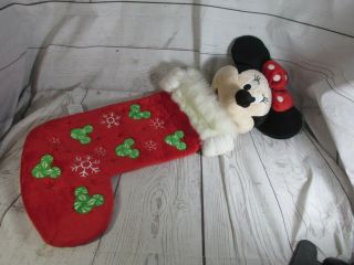Disney Parks Minnie Mouse Holiday Christmas Plush Stocking Snowflakes