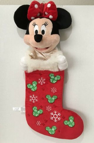 24 " Disney Store Minnie Mouse Christmas Stocking 3d Plush Head Vtg