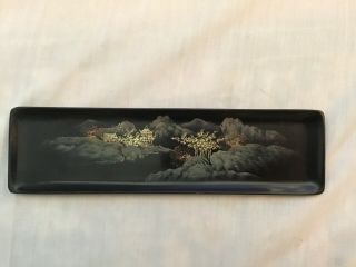 Vintage Antique Japanese Tray Handpainted Gold Black Lacquered